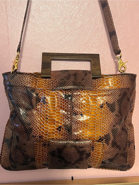Zina Eva Handbags - Zina Eva Snakeskin Leather Tote with Wood Handle